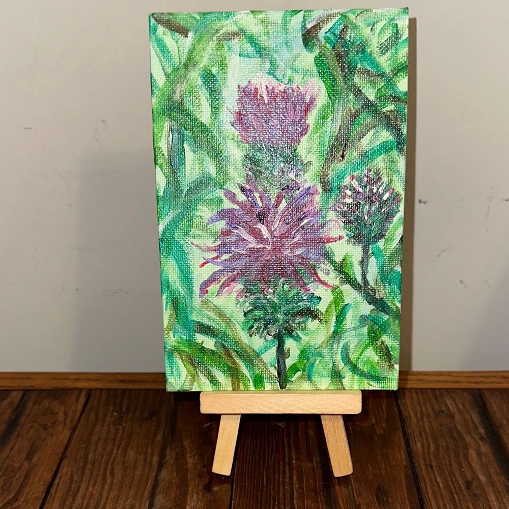 Thistles, Purple and green, original painting